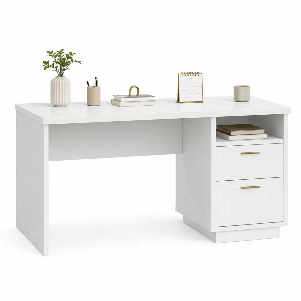 Biurko prostokątne białe 120x60x75 cm z szufladami z płyty MDF