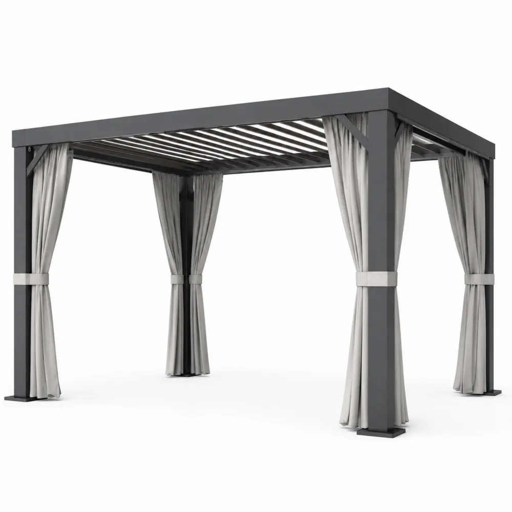 Altana ogrodowa aluminiowa z zasłonami, 300x400 cm, Szary