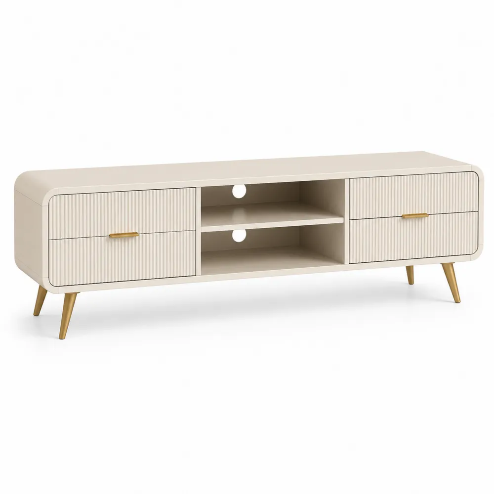 Szafka RTV z MDF i stalowymi nogami, 180x40x50 cm, Beżowy