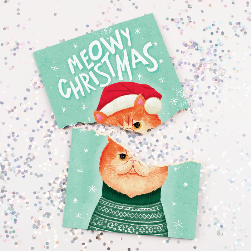 MEOWY CHRISTMAS 🐱🎄🔊 - JOKER GREETING PRANK CARD (GLITTER + SOUND)