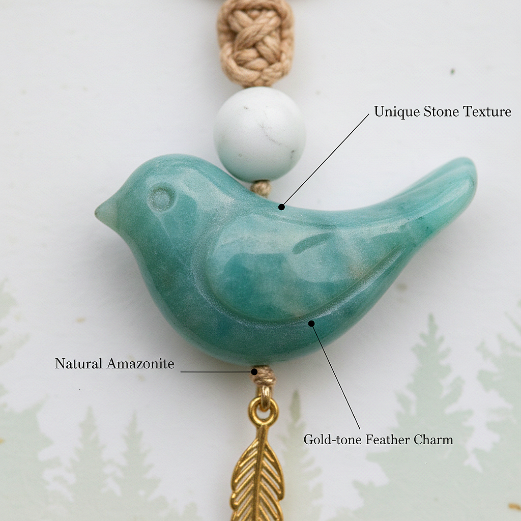 Song of Nature: Amazonite Bird Keychain for Peace & Courage