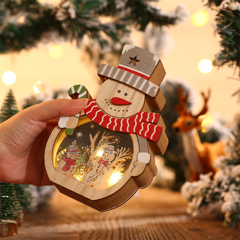 Santa Claus Lantern - Wood LED Christmas Ornaments