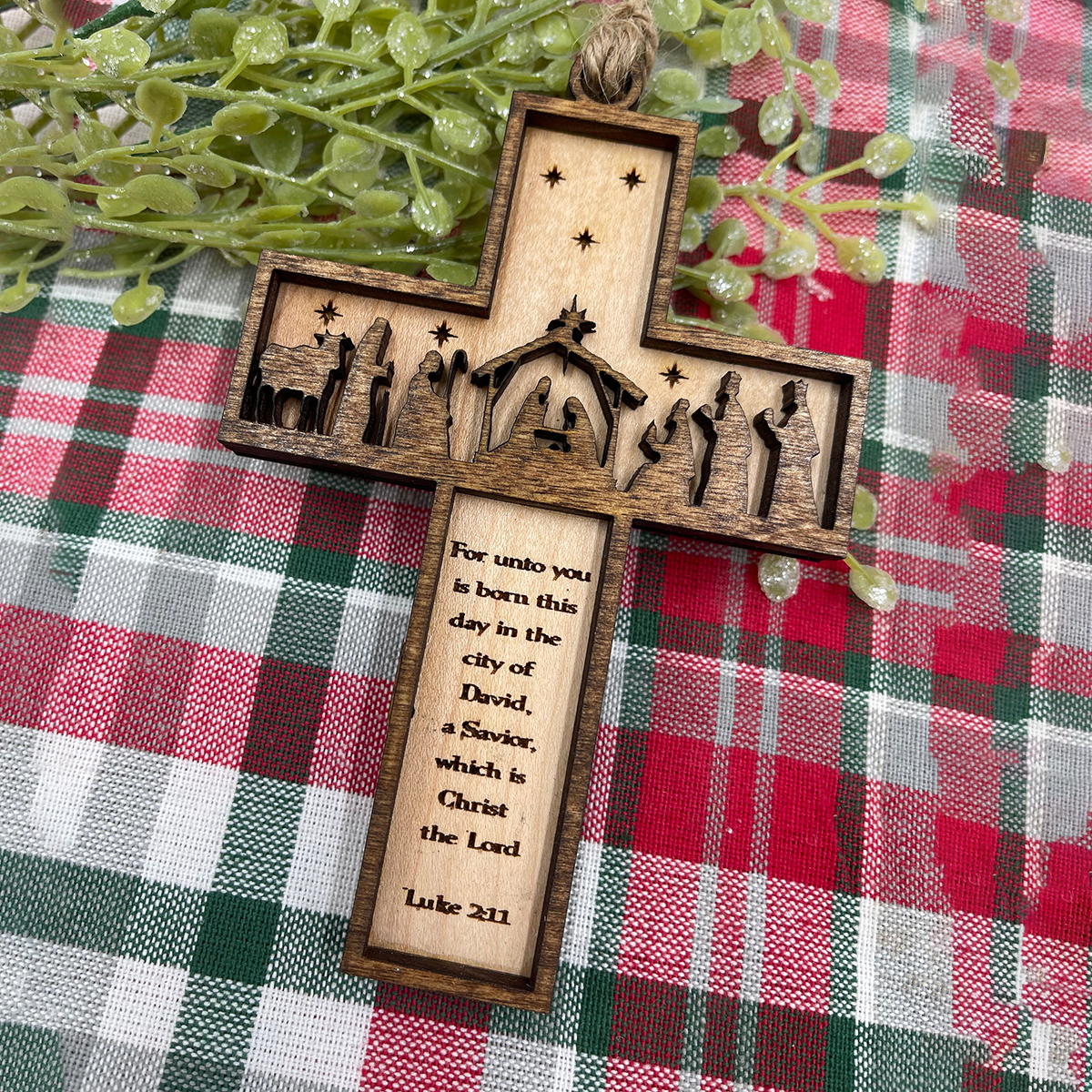 Nativity Cross Scripture Christmas Ornament - Religious Luke 2:11