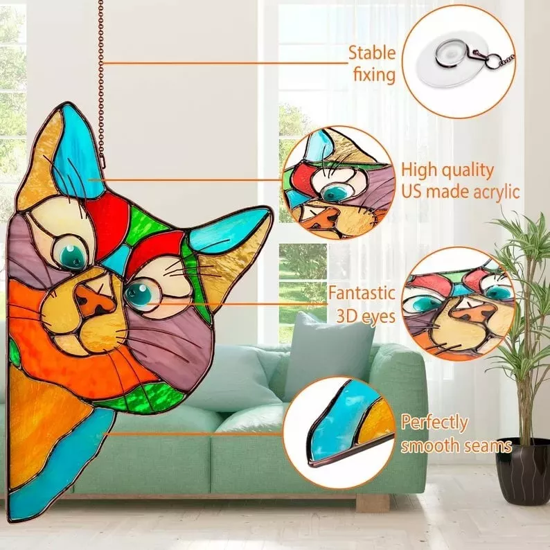 😻Handmade Stain Cat Suncatcher For Window