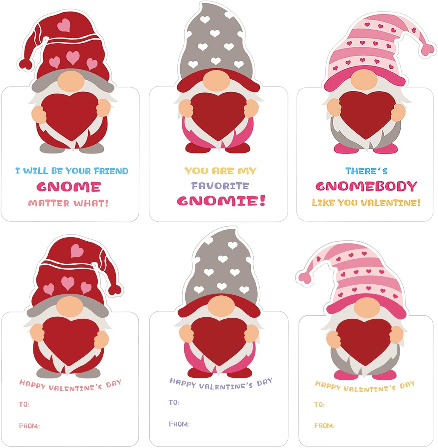 24 Pcs Gnomes Heart Erasers Card