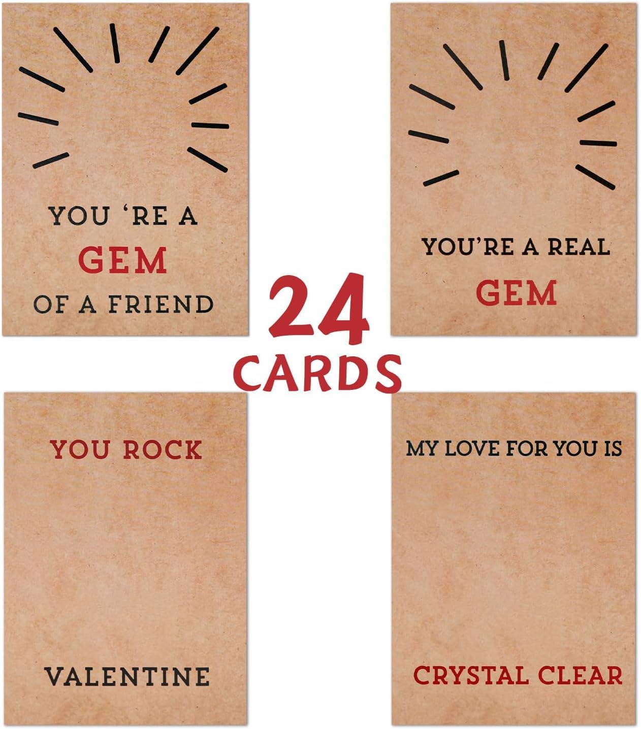 24 Pack Valentines Cards with Heart-Shape Crystals-Valentines Day Gifts for Kids