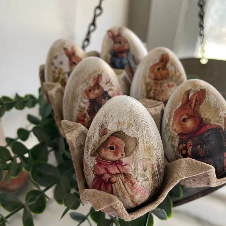 🐰🥚6Pcs Vintage Rabbit Easter Eggs