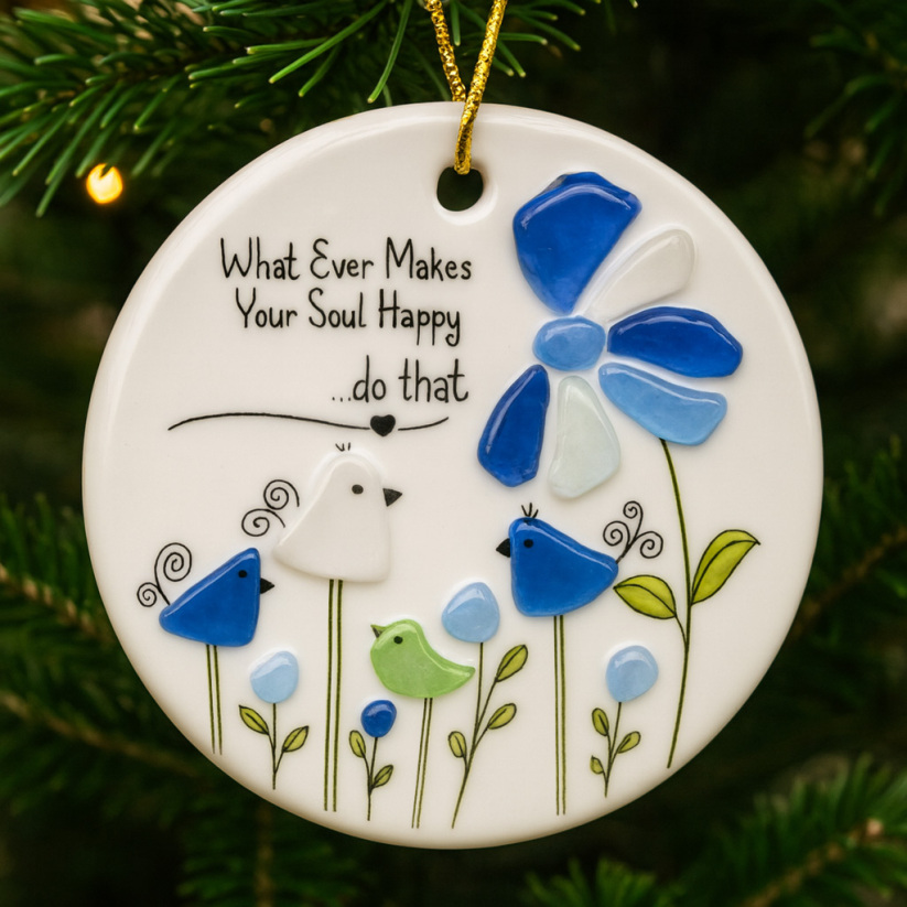 Handmade Sea Glass Pebble Art Friendship Ornament