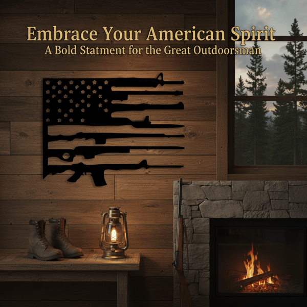 🦅Vintage American Flag & Gun Metal Wall Art