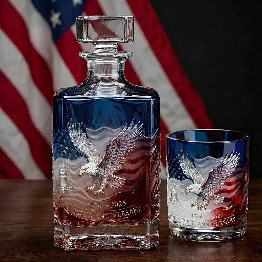 🦅🥃 Proud Anniversary Decanter & Round Glass