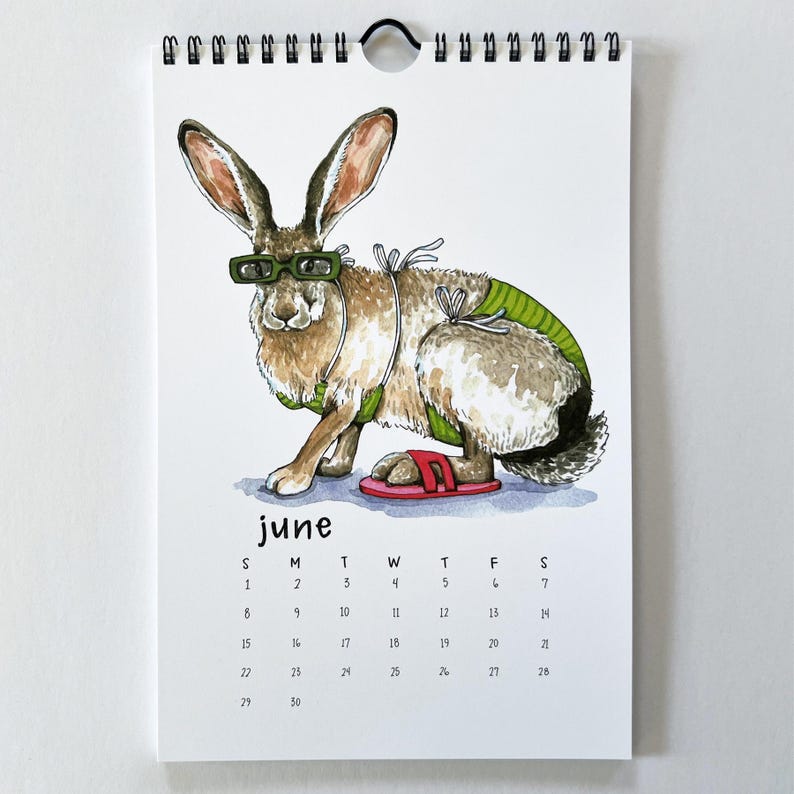 2025 Swimsuit Calendar Cute Animals Watercolor Funny Illustrated Wall Calendar