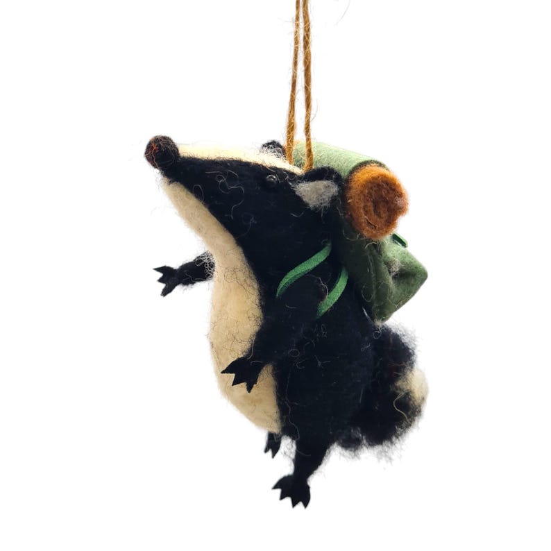 Handmade Felt Badger Ornament 