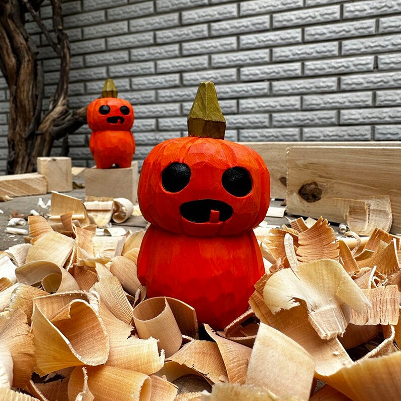 Halloween Wooden Carving Pumpkin Sculpture