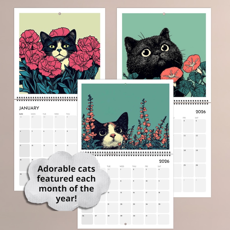 Cats Chillin' With Birth Flowers 2026 Wall Calendar