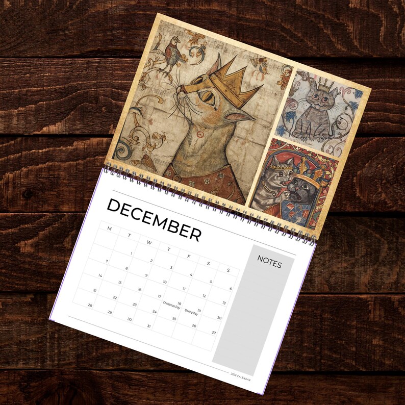 Medieval Cats with Crowns Calendar 2026
