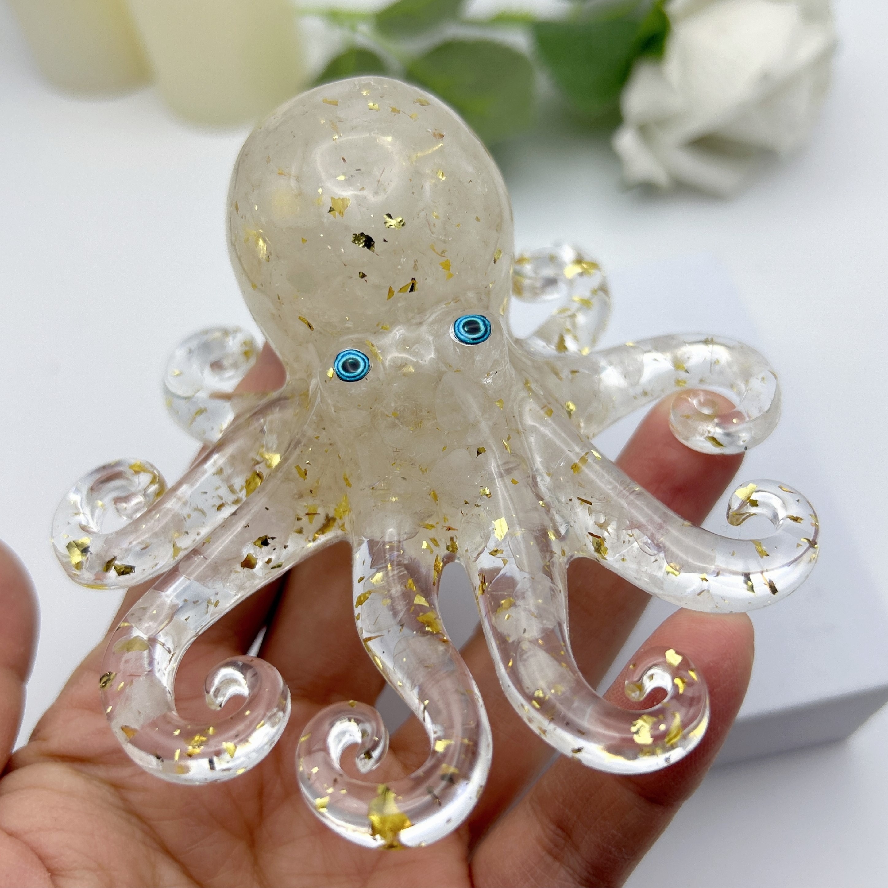 Crystal Cute Octopus Statue Ornament
