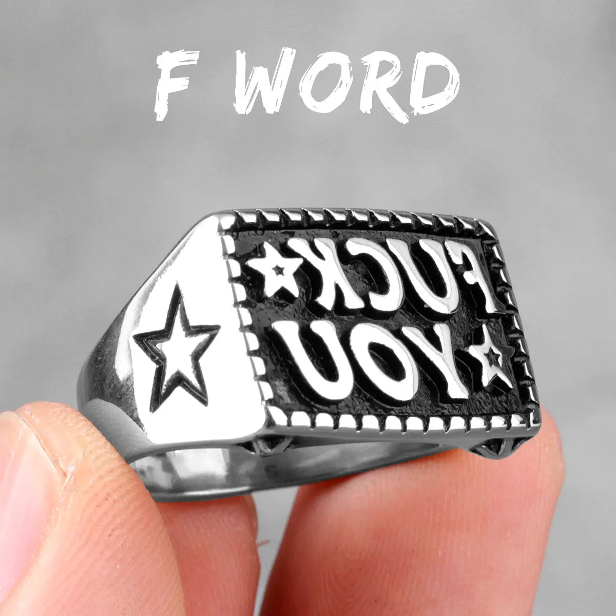 The F Word Punk Retro Stainless Steel Rings