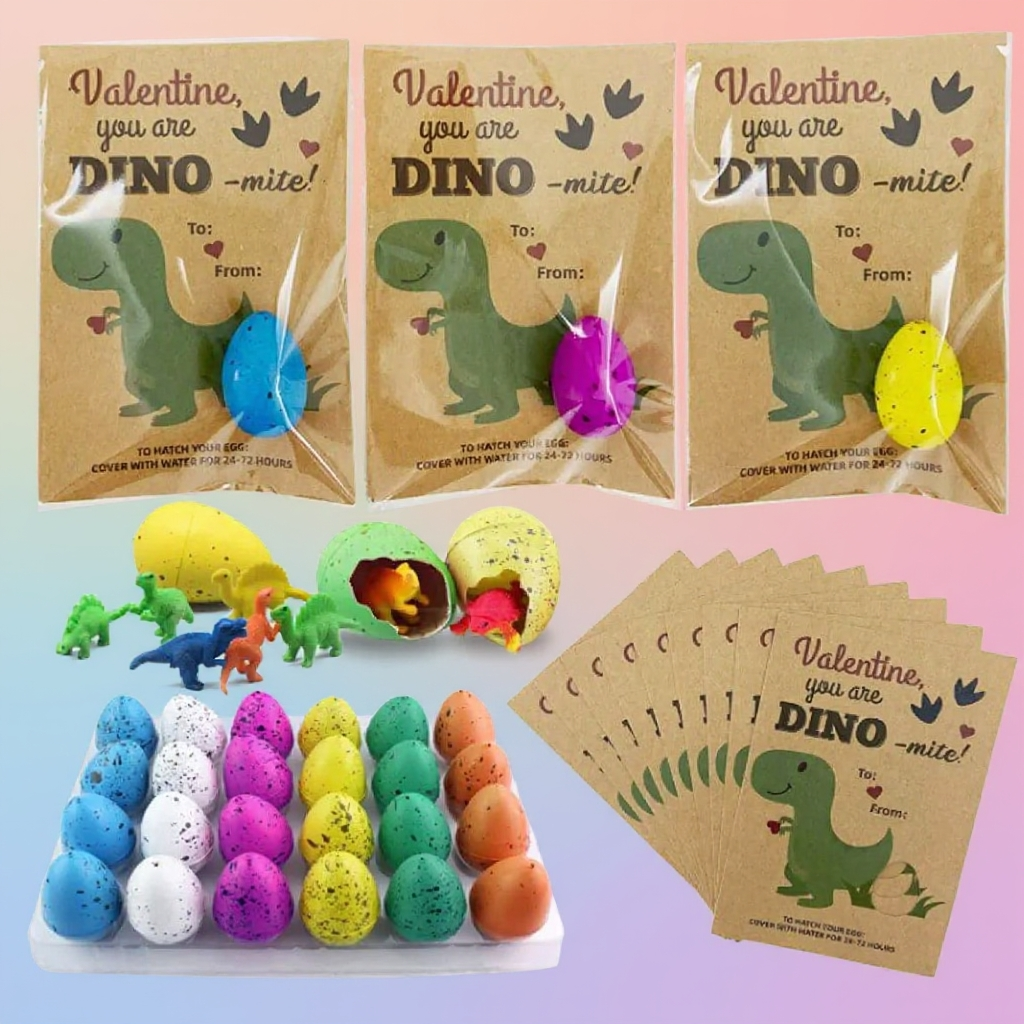 🦖24PCs Valentines Day Cards with Dinosaur Eggs