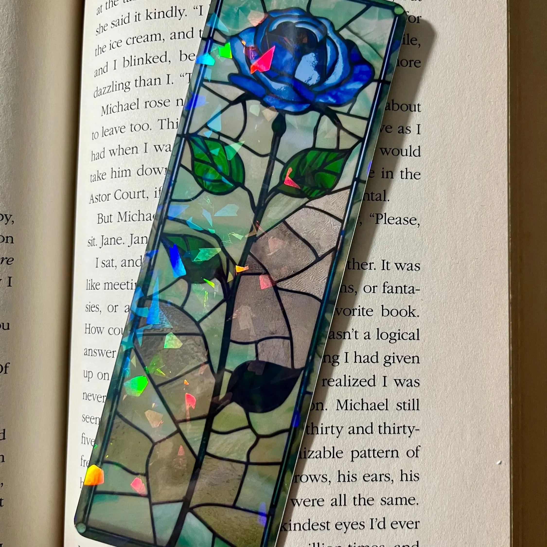 🌸 Holographic Stained Glass Rose Bookmarks 🌹