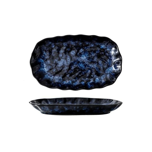 Ceramic Dinner Plates And Bowls Blue Dishes Creative Dinnerware Set-Grand Kitchen