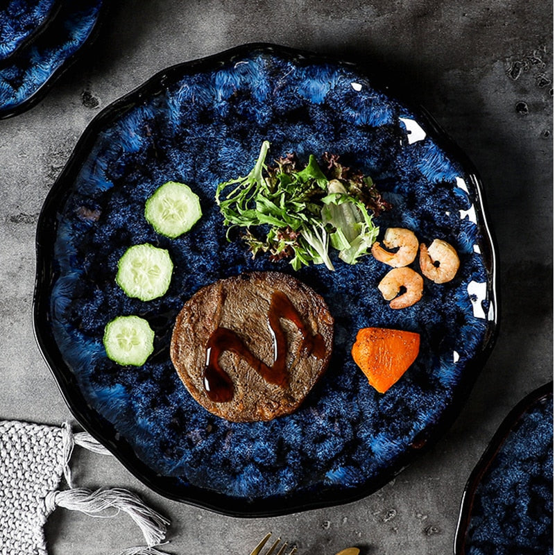 Ceramic Dinner Plates And Bowls Blue Dishes Creative Dinnerware Set-Grand Kitchen