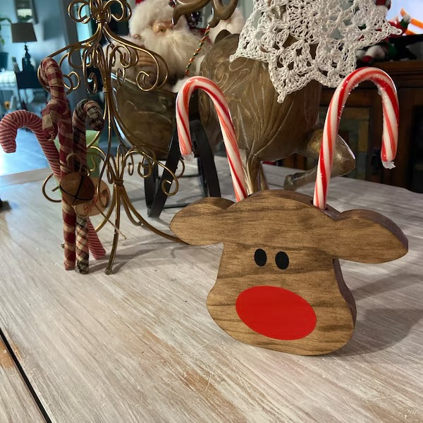 Wooden Christmas Candy Cane Reindeer