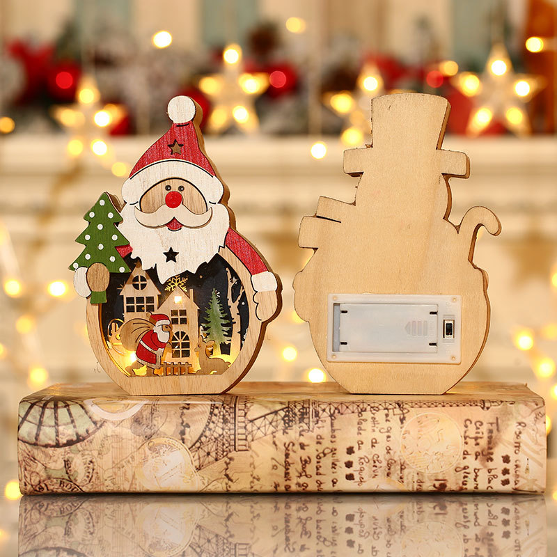 Santa Claus Lantern - Wood LED Christmas Ornaments