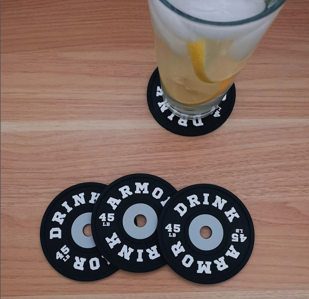 Set of 4 Weight Plate Coaster And Rack Holder