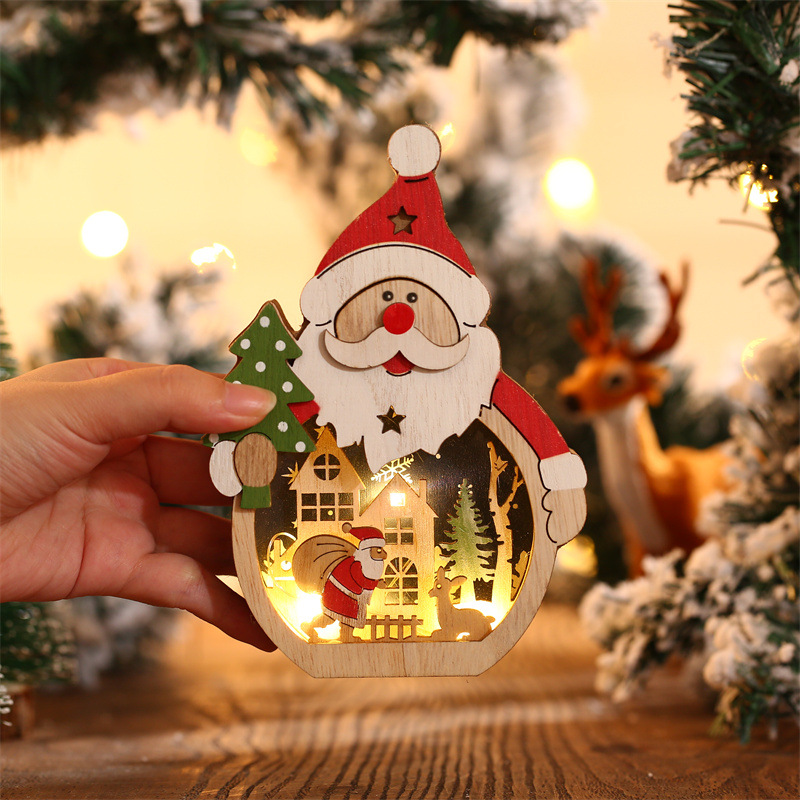 Santa Claus Lantern - Wood LED Christmas Ornaments