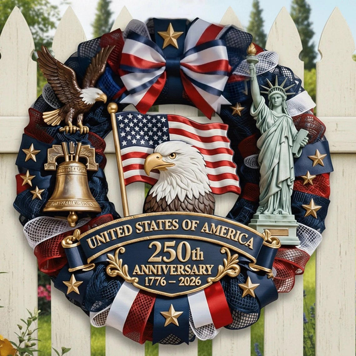 250th America Anniversary Wreath- 1776-2026 Patriotic Door Sign 
