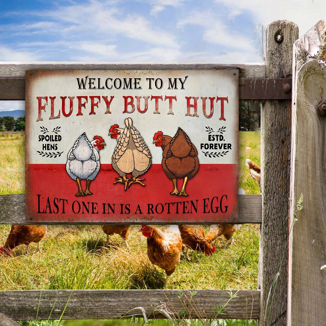  🐔Personalized "Fluffy Butt Hut" Farm Sign – Spoiled Hens & Rustic Charm