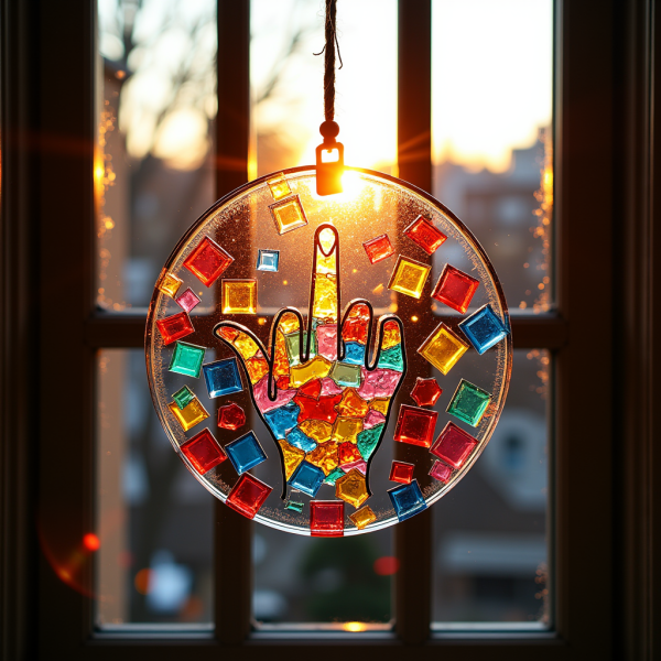 Middle Finger Stained Glass Suncatcher – Say It with Sunlight