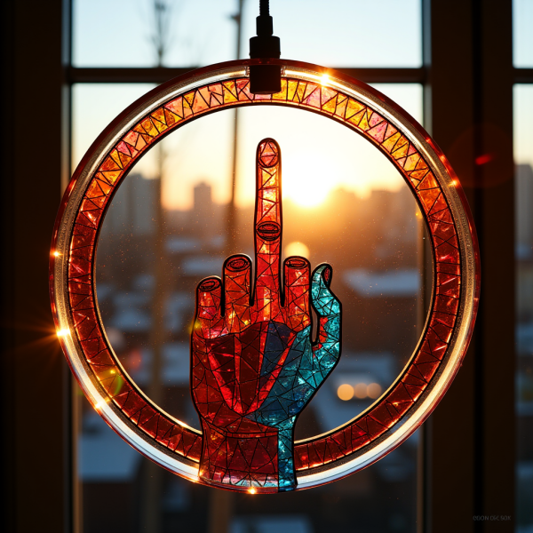 Middle Finger Stained Glass Suncatcher – Say It with Sunlight