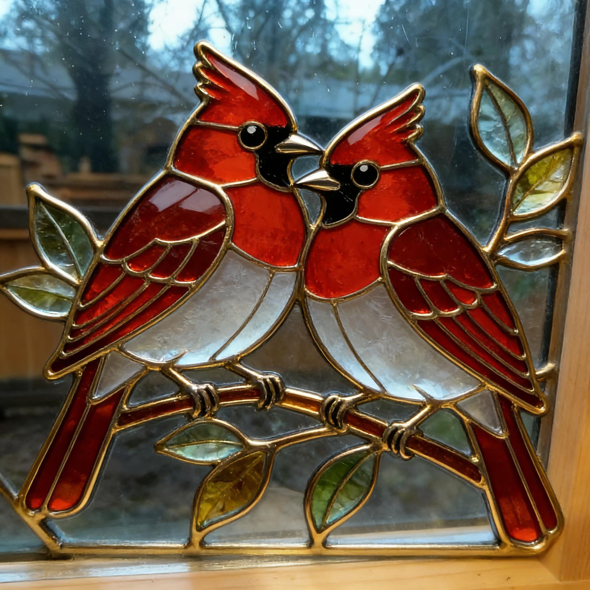 Stained Glass Lovebirds Window Decor