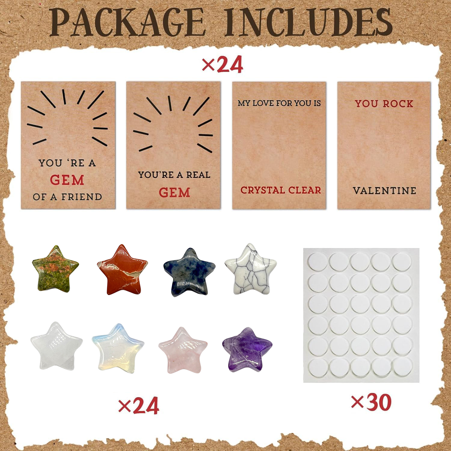 24PCs Valentines Cards with Star-Shape Crystals-Valentines Day Gifts for Kids