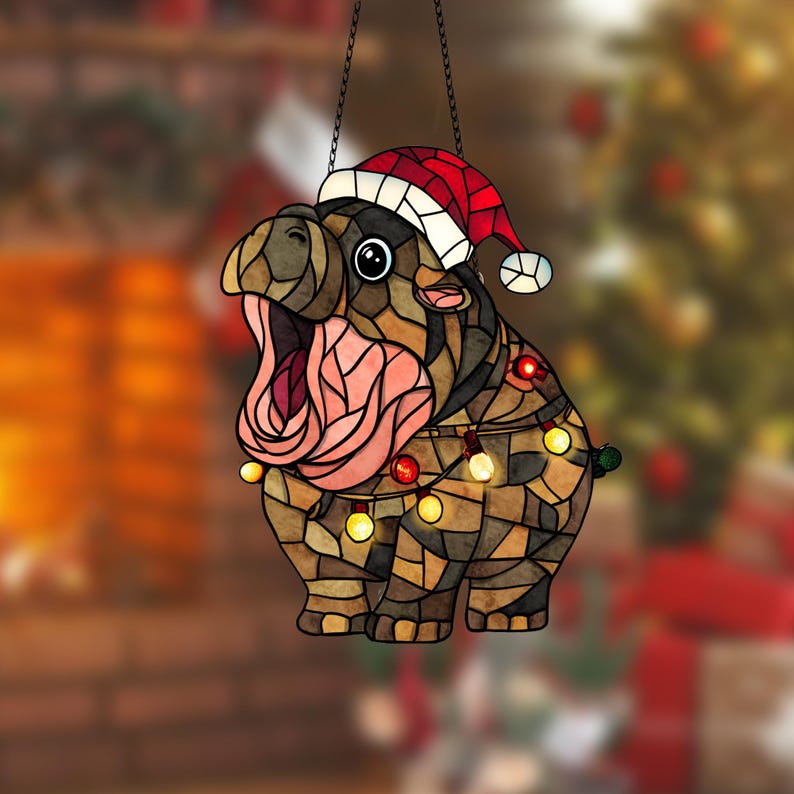 Cute Hippo Moo Deng Window Hanging Christmas Ornament
