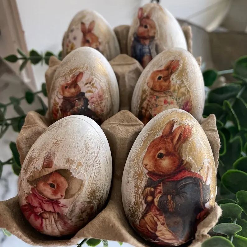 🐰🥚6Pcs Vintage Rabbit Easter Eggs