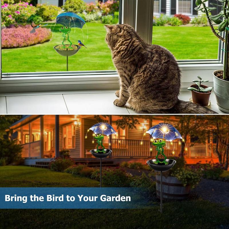 Solar-Powered LED Animal Umbrella Light with Bird Feeder