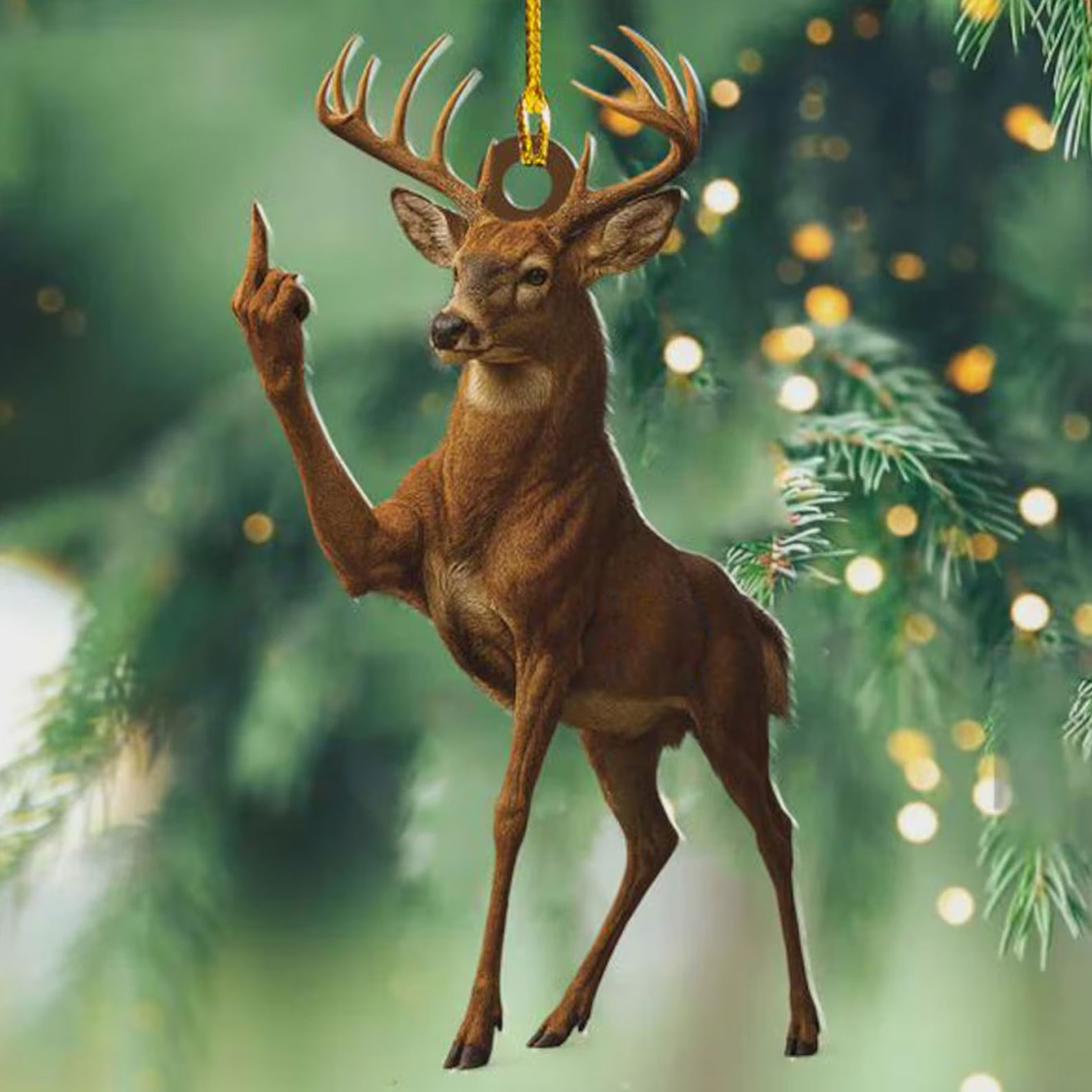 Funny Deer Buck Fukin' Finger Hunting Christmas Ornament