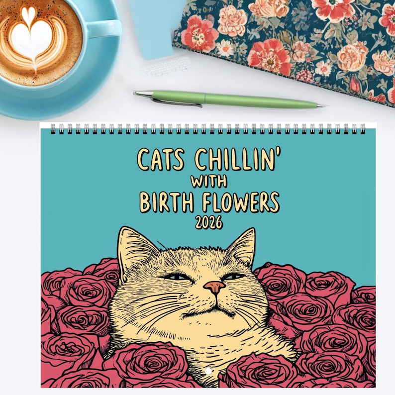 Cats Chillin' With Birth Flowers 2026 Wall Calendar
