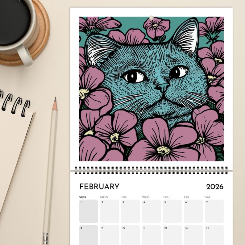 Cats Chillin' With Birth Flowers 2026 Wall Calendar