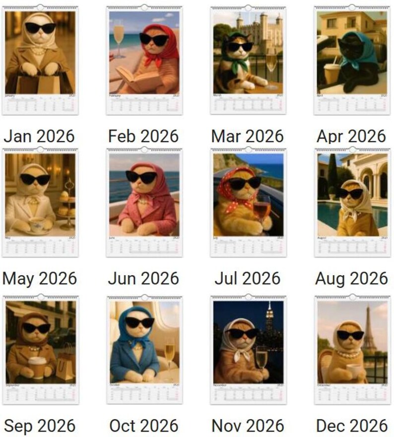 Sassy Rich Cats 2026 Wall Calendar