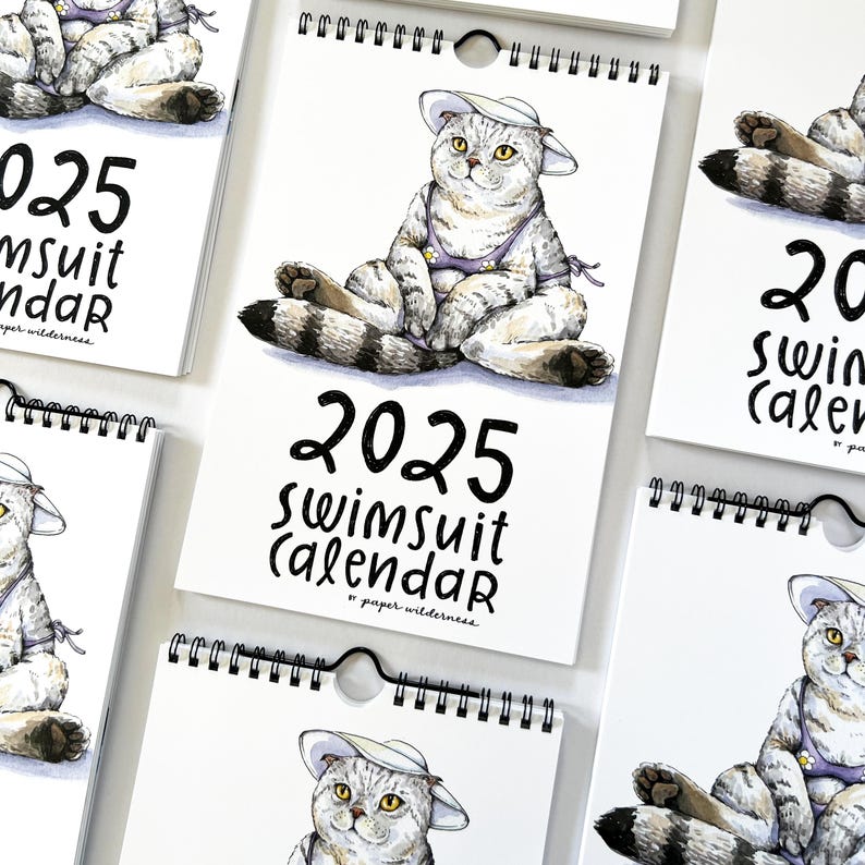 2025 Swimsuit Calendar Cute Animals Watercolor Funny Illustrated Wall Calendar
