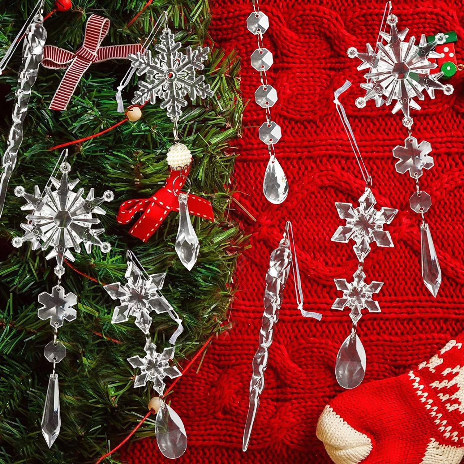 Christmas Hanging Acrylic Snowflake and Icicle Ornaments(10pcs)