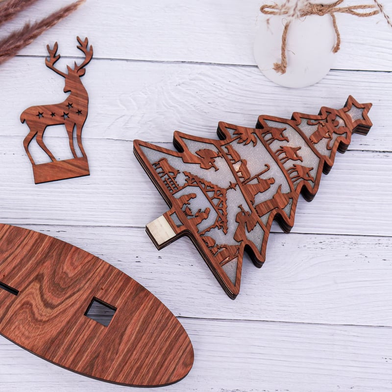 3D Wooden Nativity Scene Book Display With Light
