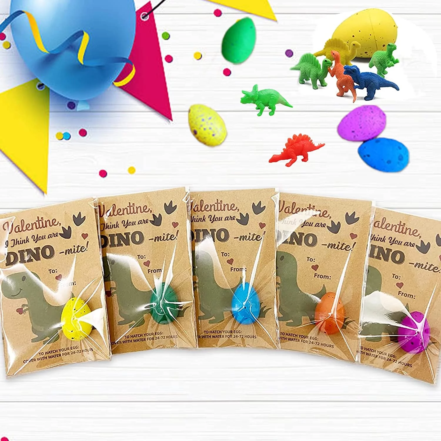 24 Valentines Day Cards with Dinosaur Eggs
