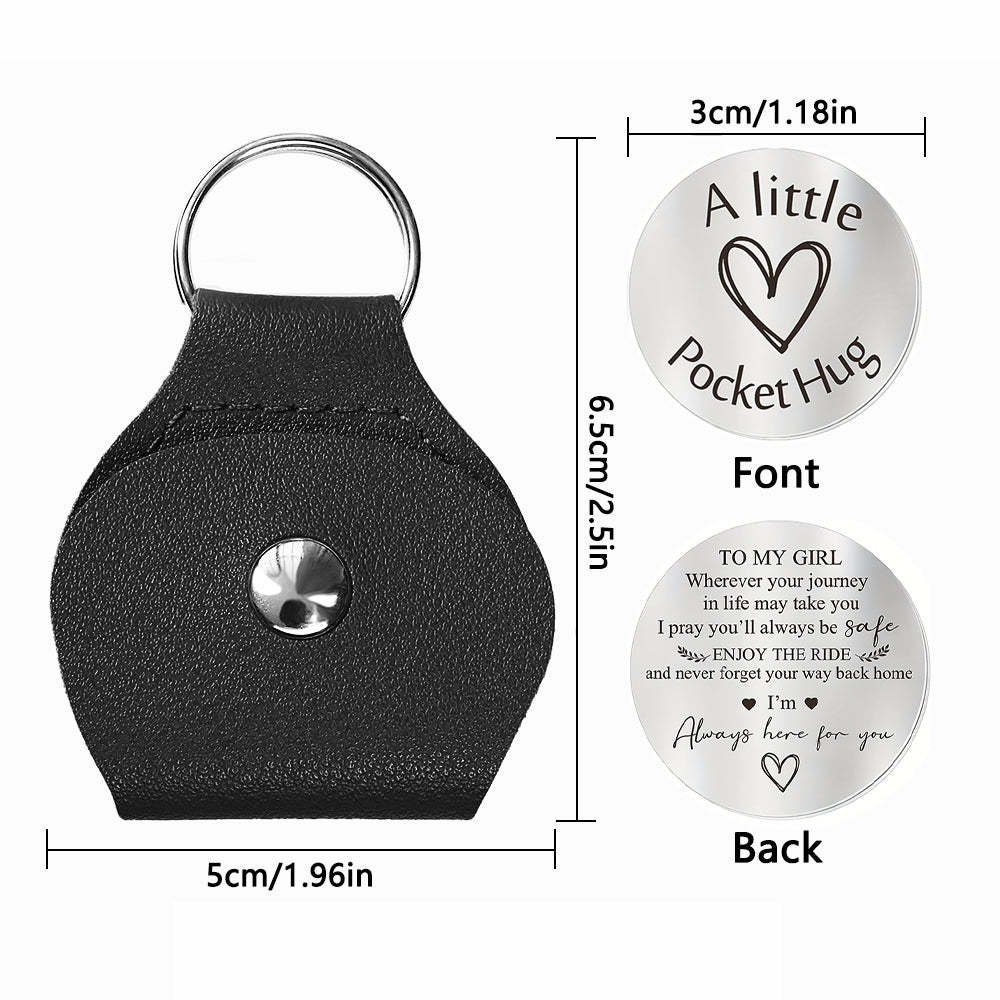 Double Sided Engraved Pocket Hug Token with Leather