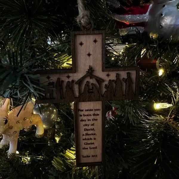 Nativity Cross Scripture Christmas Ornament - Religious Luke 2:11
