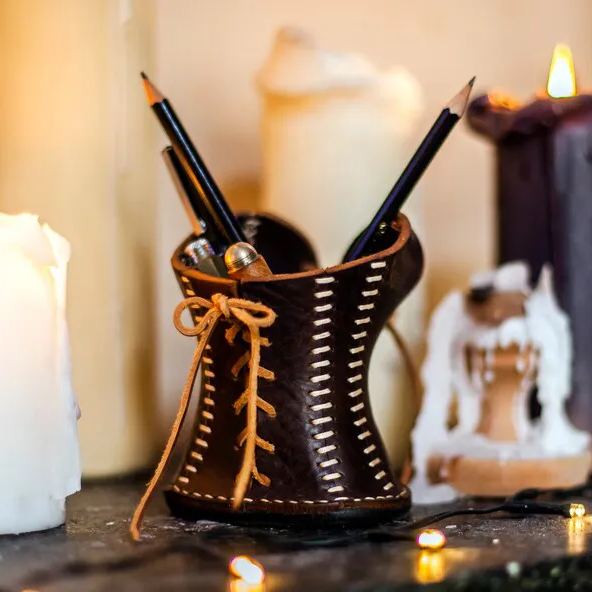 Leather Corset Pencil Cup
