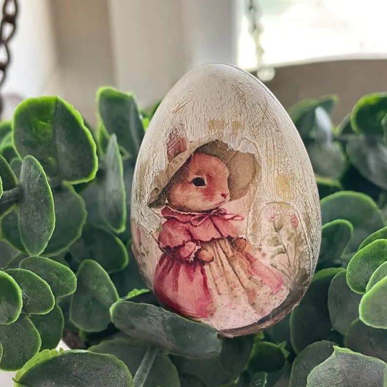 Vintage Rabbit Easter Eggs - Handcrafted Spring Decor